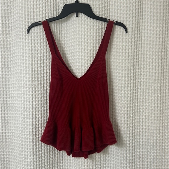Intimately by Free People Tops - Free People Intimately Red Cashmere V Neck Sweater Tank Top Peplum Medium